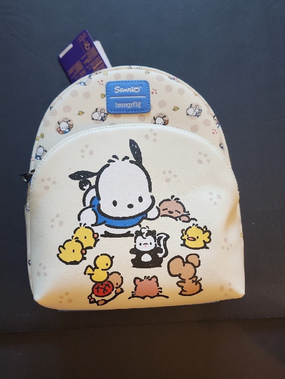 Loungefly Sanrio Cream Pochacco Kids Mini Backpack with Blue Accents. NWT - Picture 11 of 13